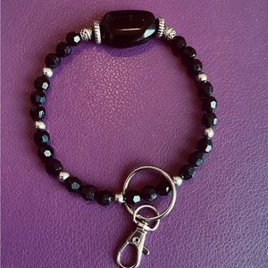 Wristlet keychain black acrylic beads